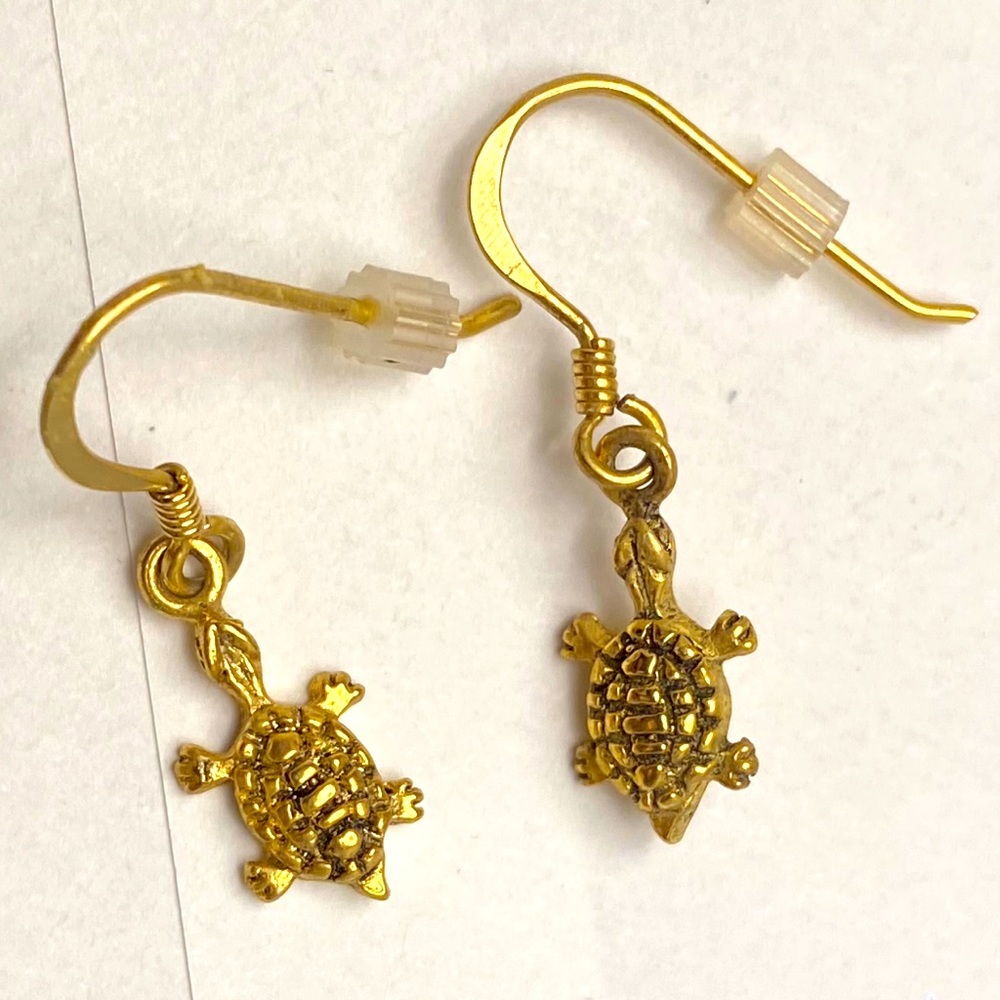 🐢 Gold Plated 925 Silver Turtle Drop Earrings